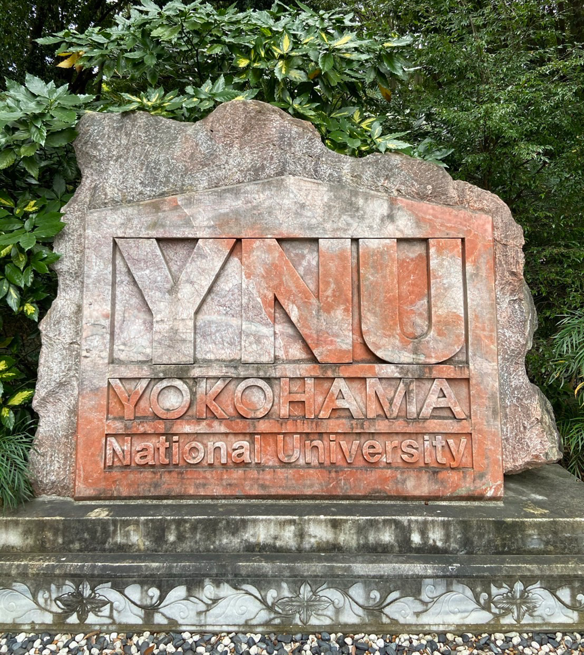 横浜国立大学（YNU）の石像の写真