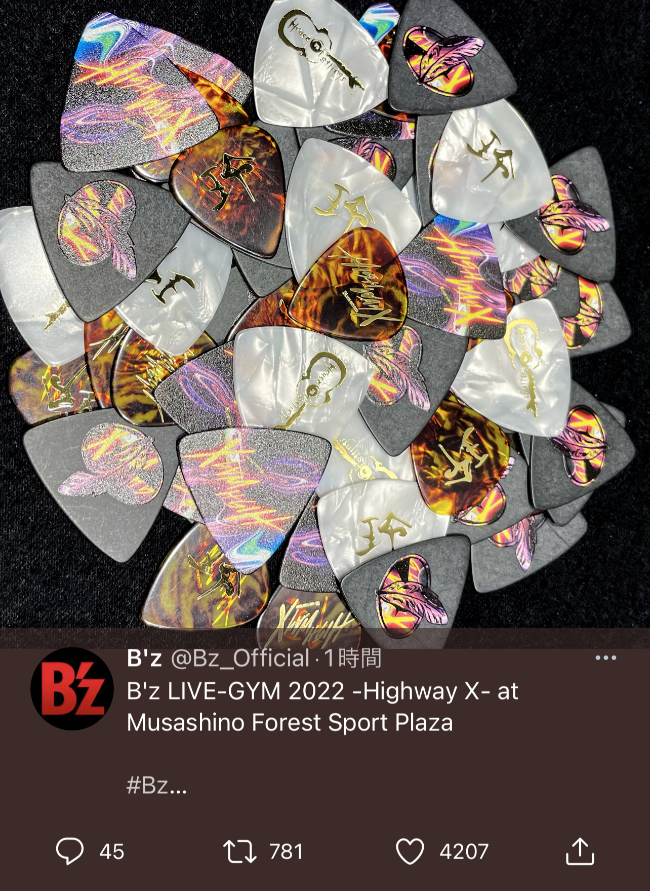 B'zの公式Twitterで公開された『Highway X』ツアー仕様のギターピックの写真