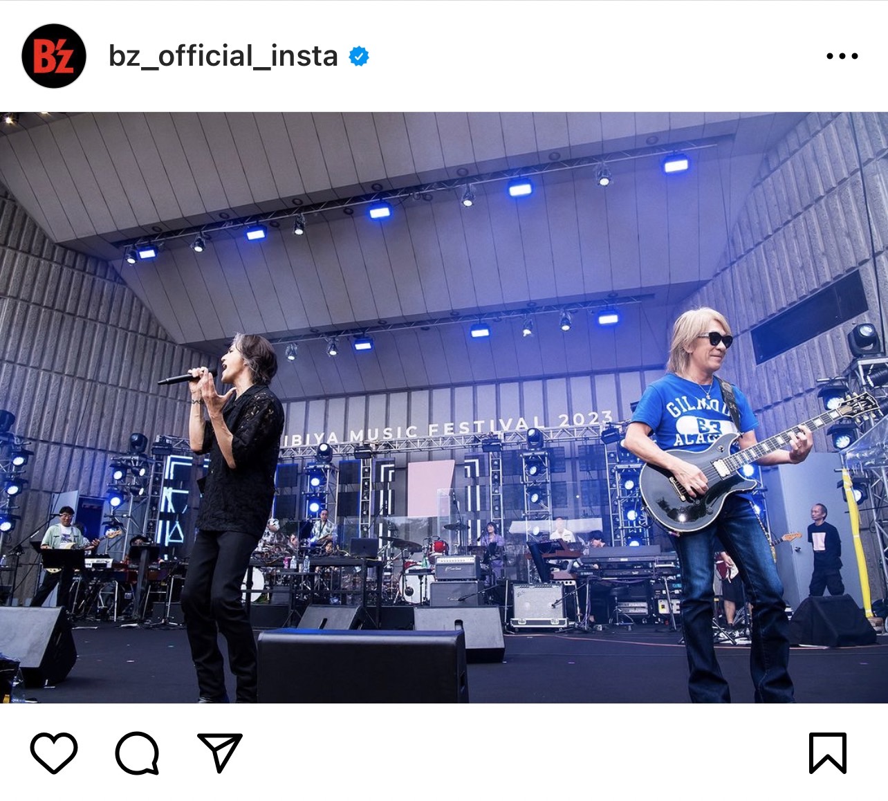 B’z公式Instagramで公開された『日比谷音楽祭2023』ステージ写真のキャプチャ画像