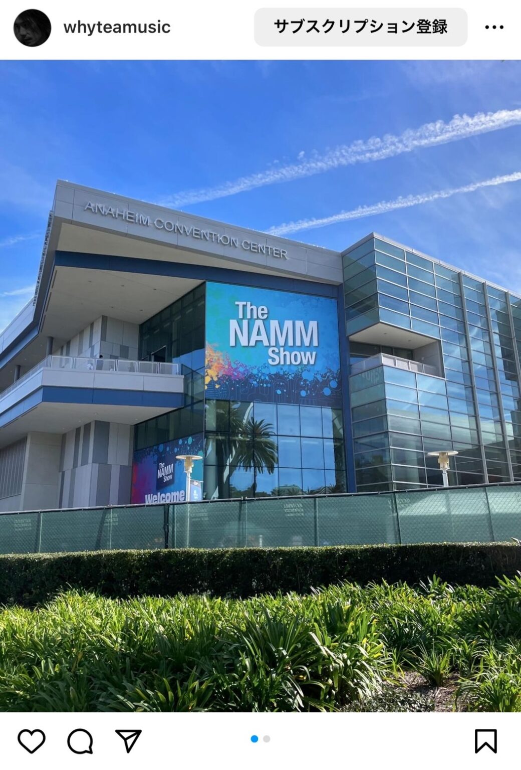 Yukihide "YT" Takiyamaが『NAMM Show 2024』に参加した際のInstagram投稿