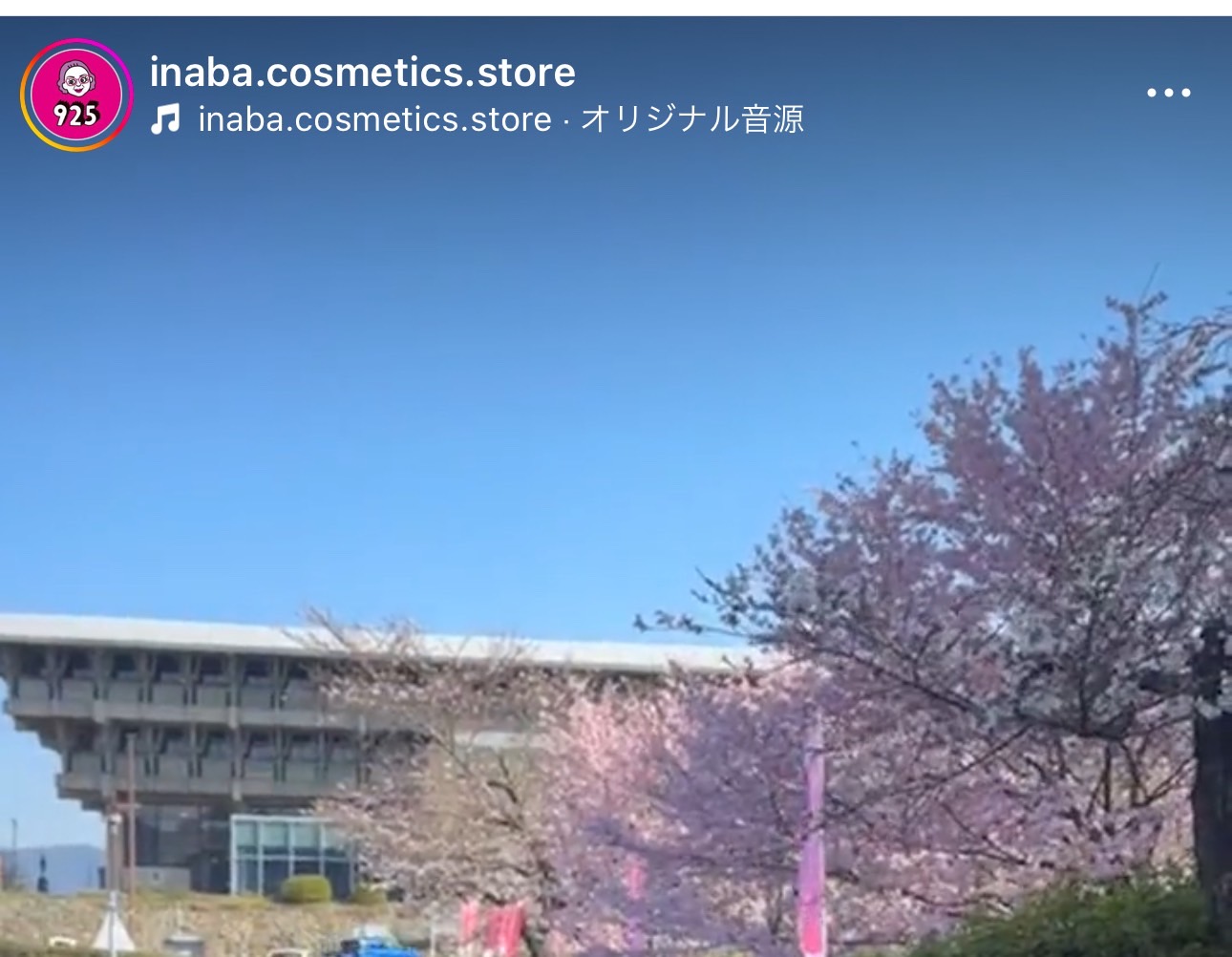 津山文化センター（同）と見ごろを迎えた桜の様子を紹介した、イナバ化粧品店のインスタライブの様子